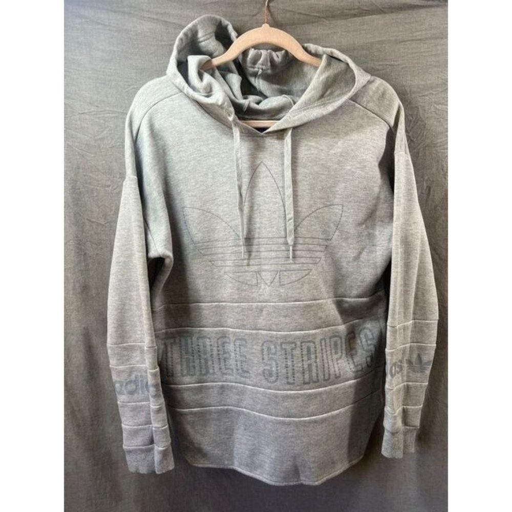 Adidas Sweater Womens Small Gray Tri-Foil Pullover Long Sleeve Hoodie‎ Ladies